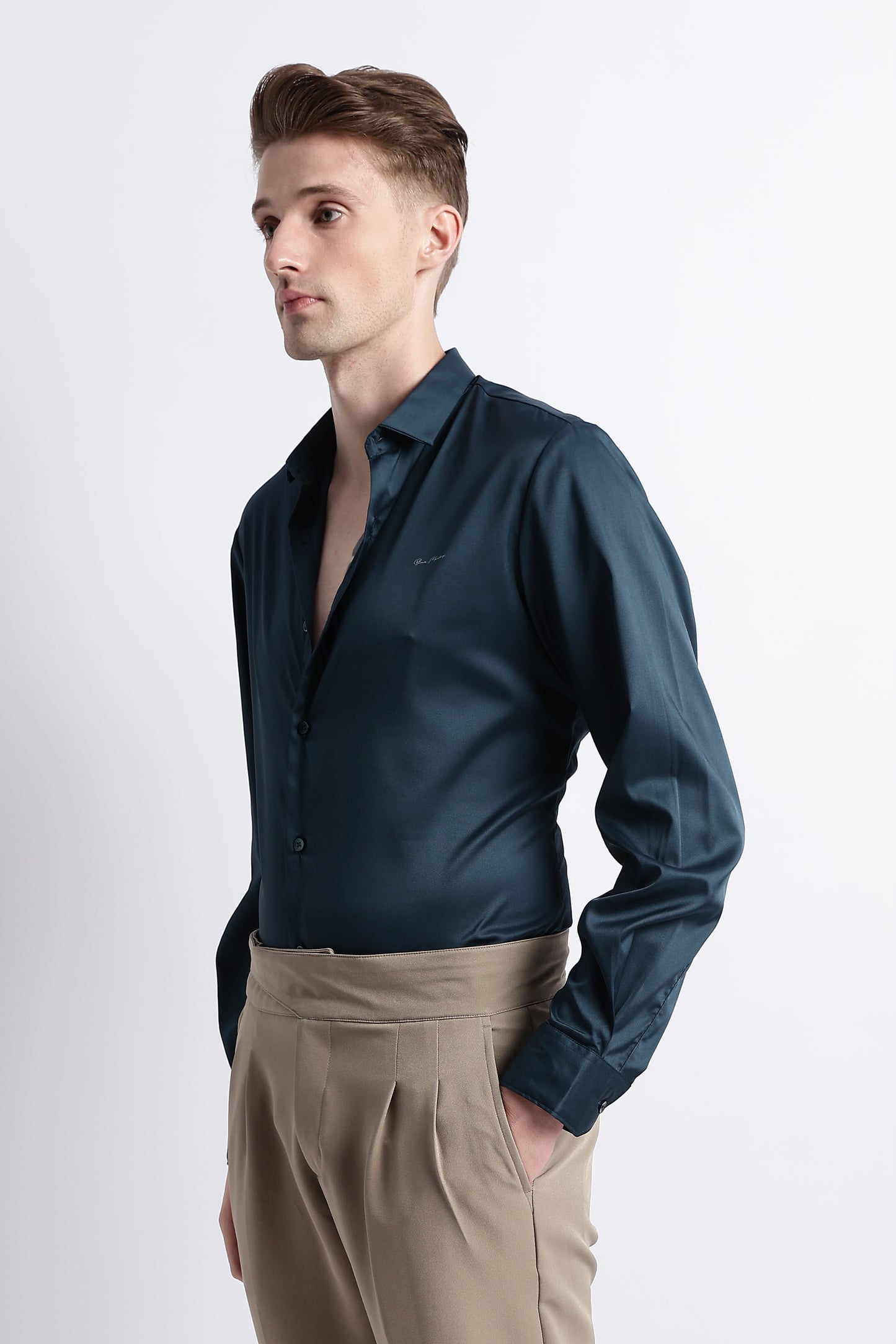 Smooth Satin Shirt R Green