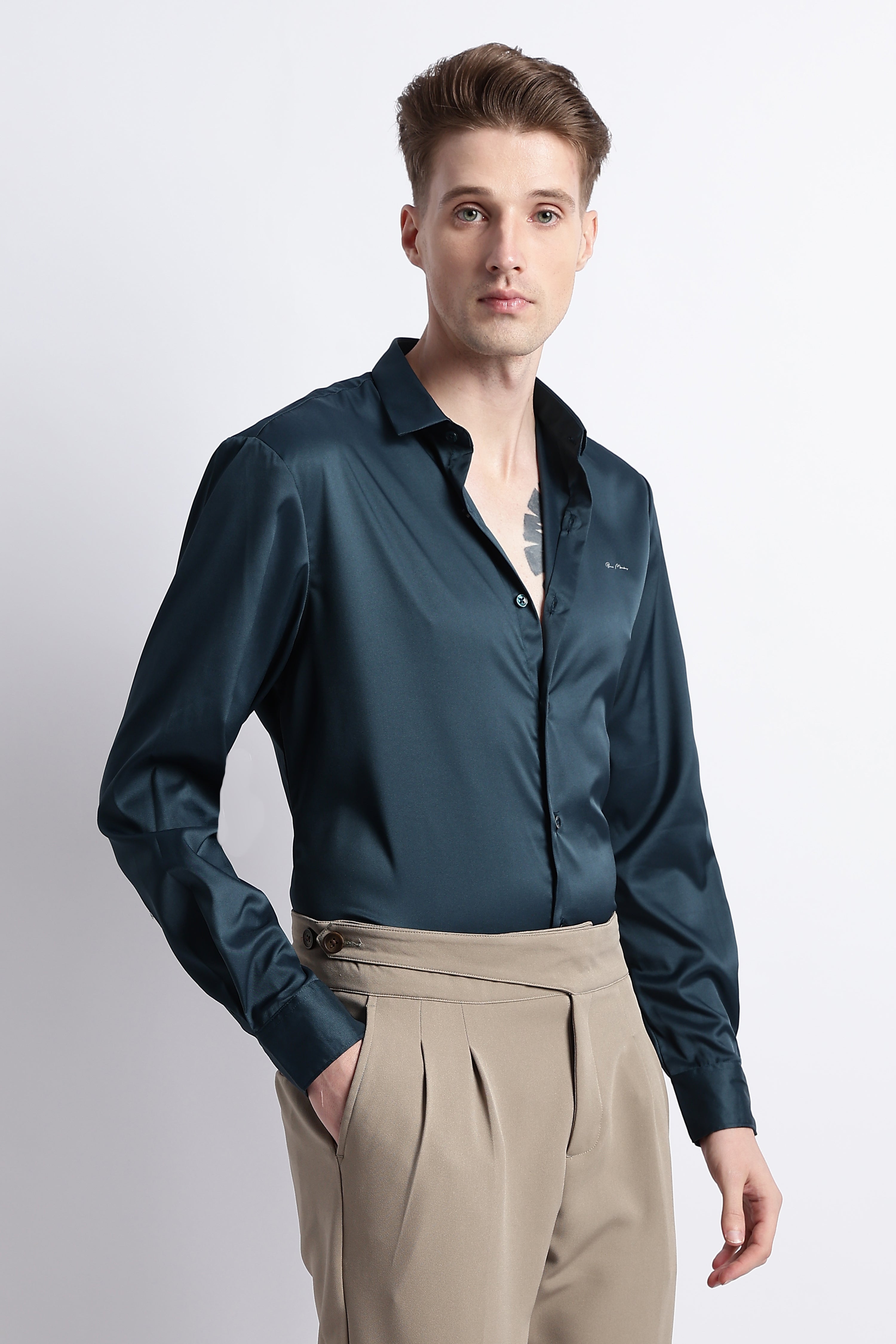 Smooth Satin Shirt R Green