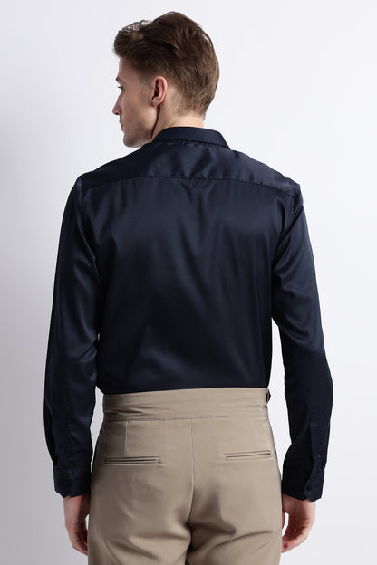 Smooth Satin Shirt Navy