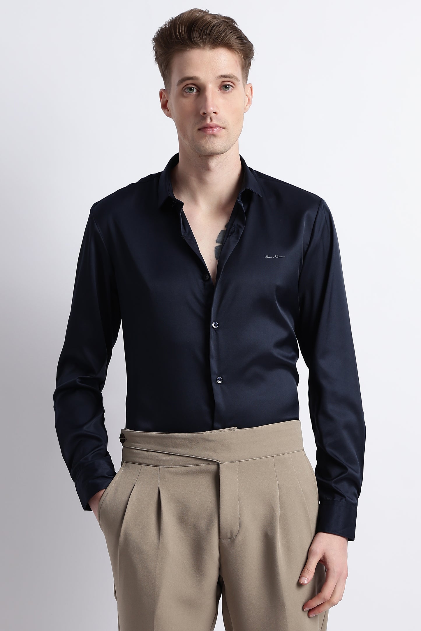 Smooth Satin Shirt Navy