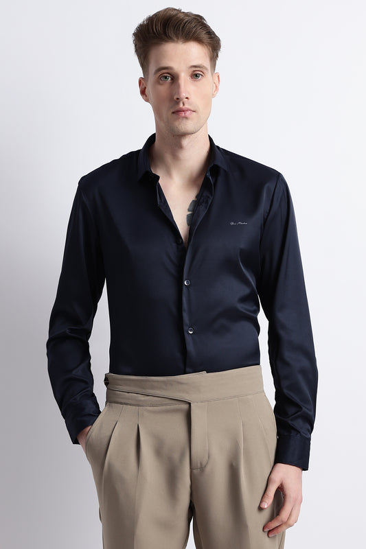 Smooth Satin Shirt Navy