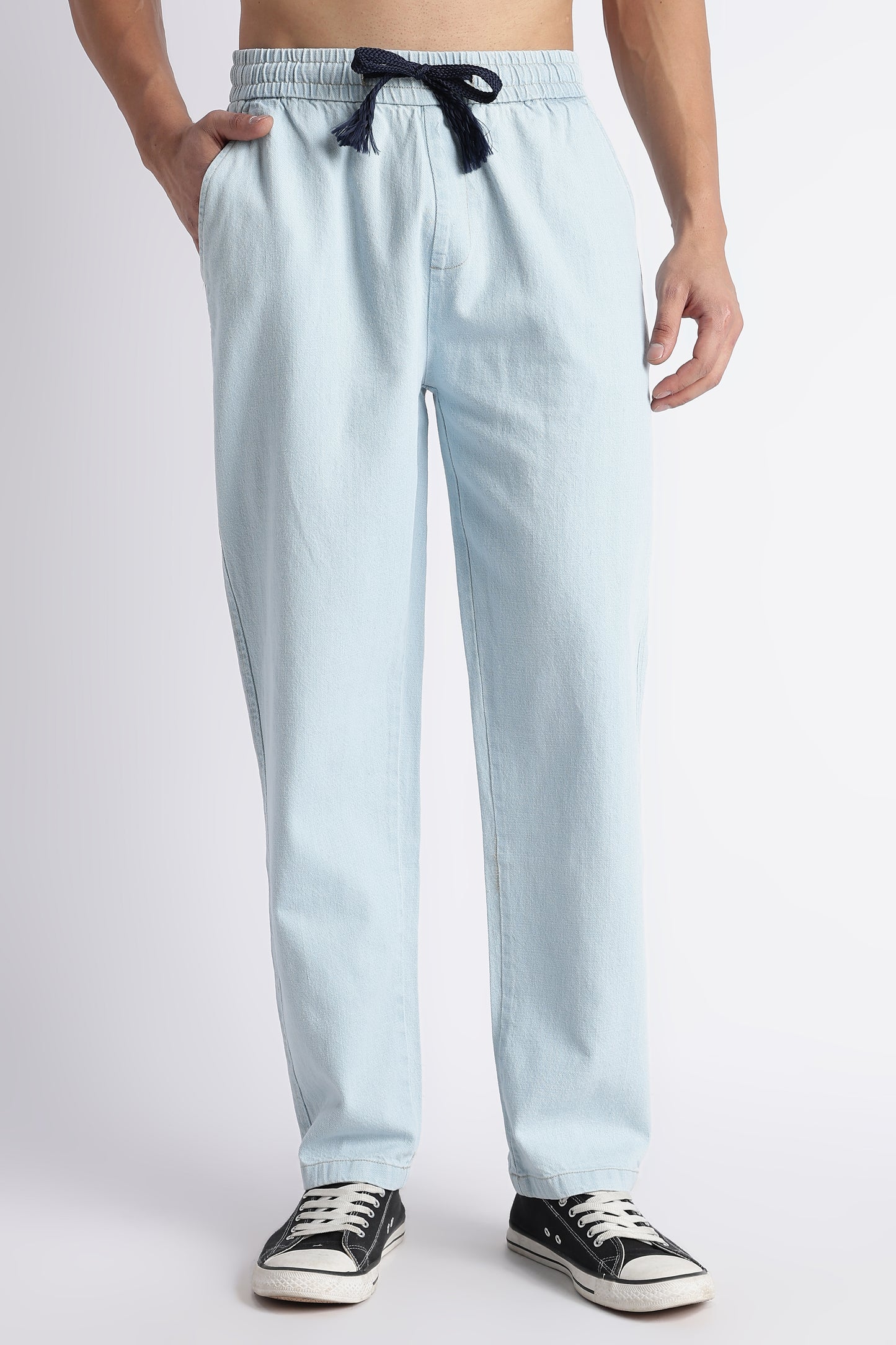 Ice Blue Drawstring Denim Pants