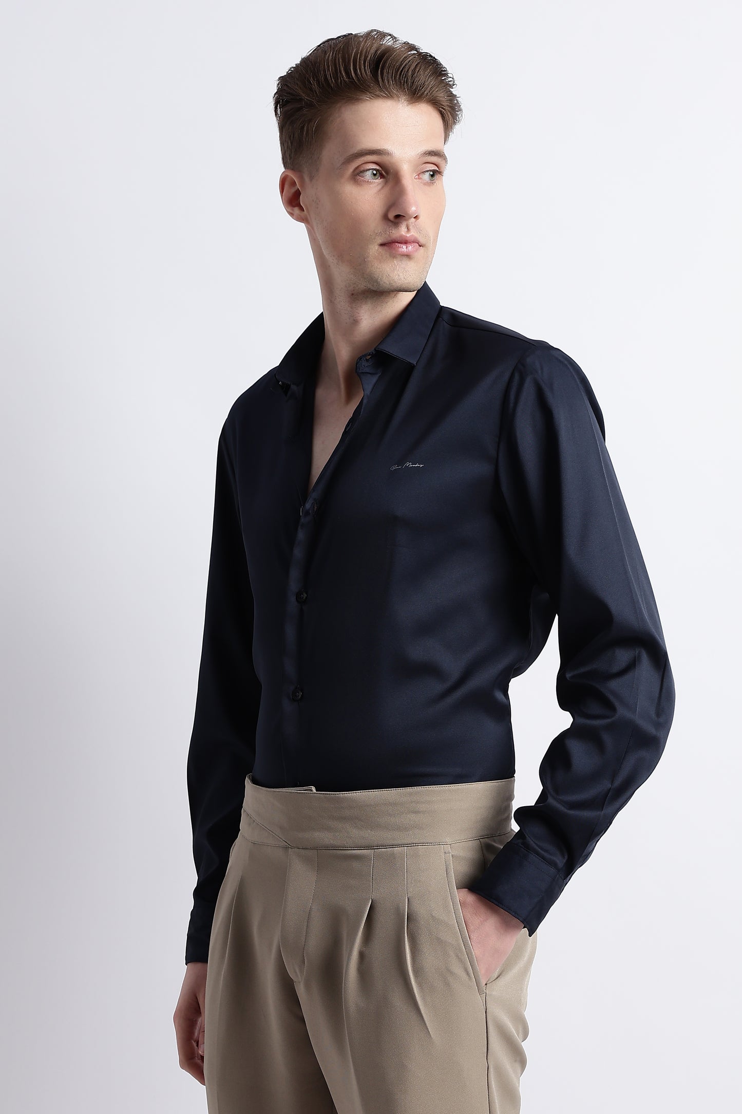 Smooth Satin Shirt Navy