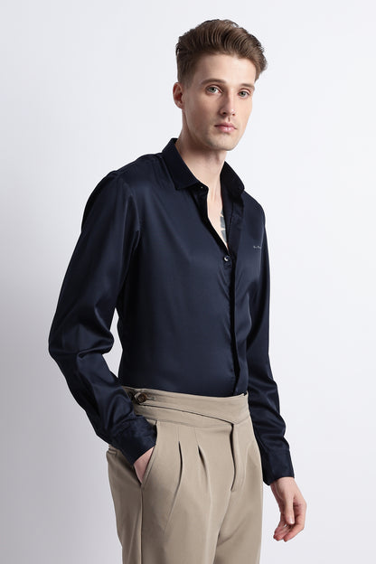 Smooth Satin Shirt Navy