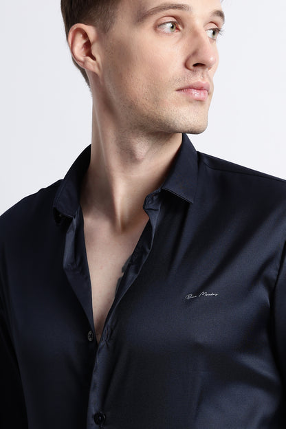 Smooth Satin Shirt Navy