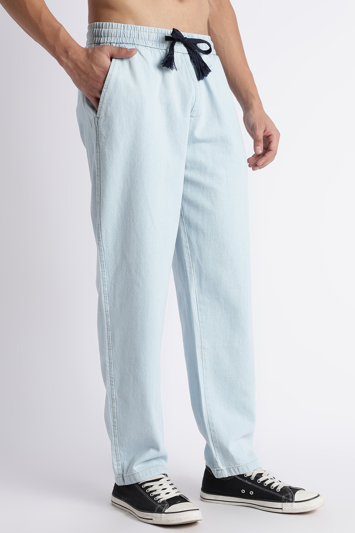 Ice Blue Drawstring Denim Pants