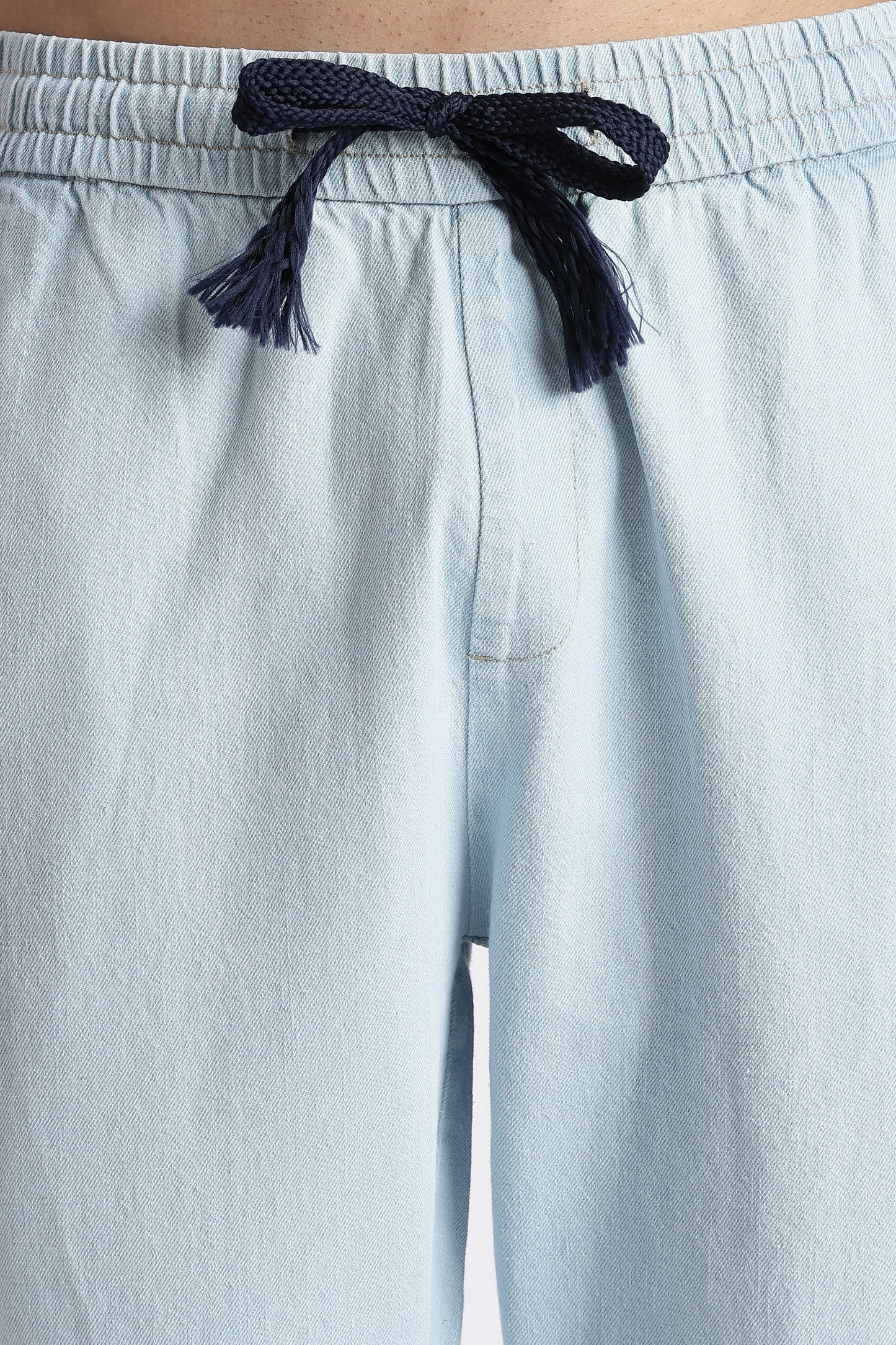 Ice Blue Drawstring Denim Pants