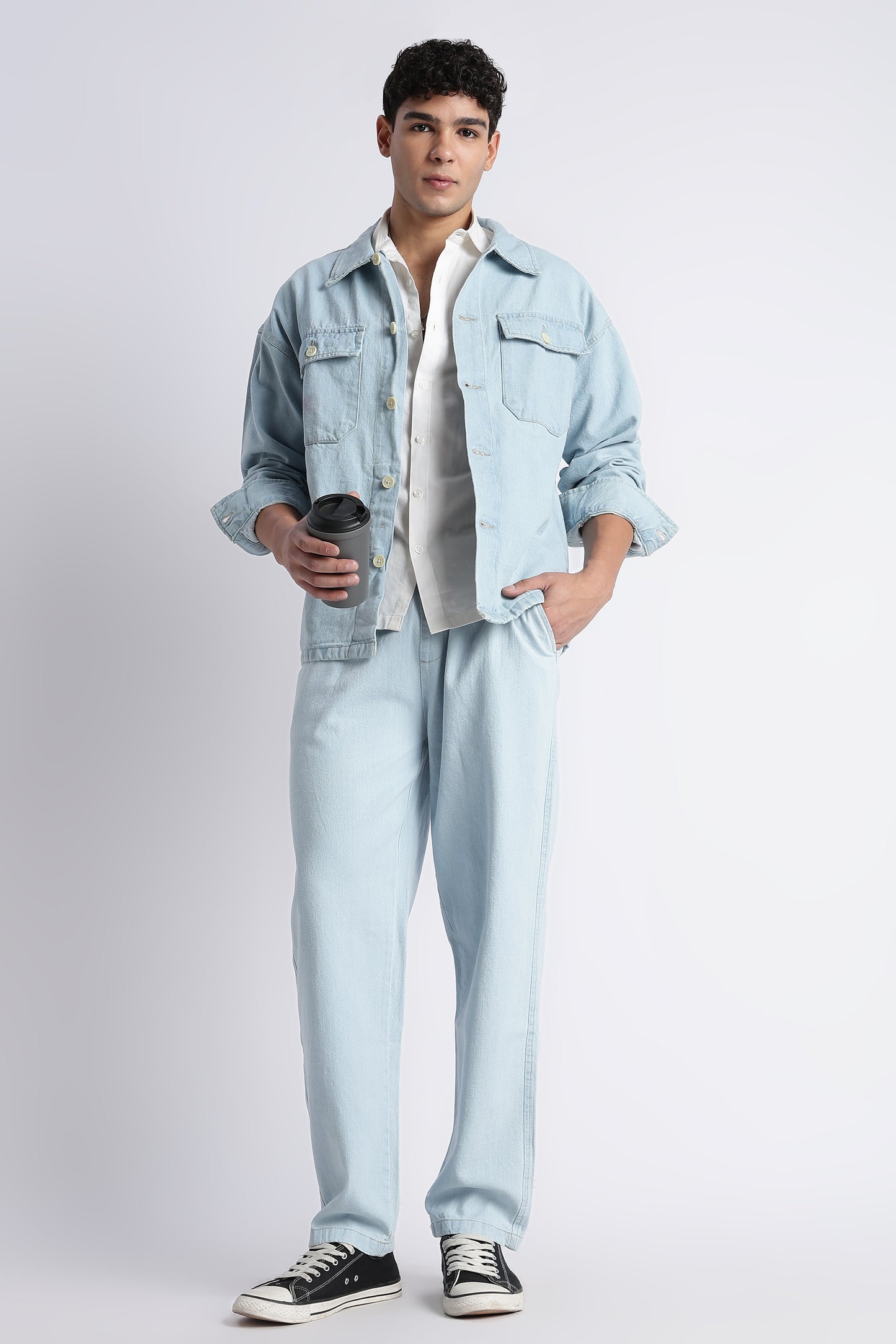Ice Blue Drawstring Denim Pants