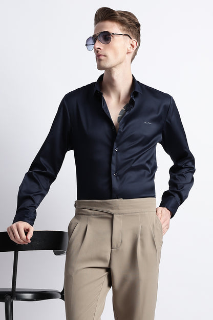 Smooth Satin Shirt Navy