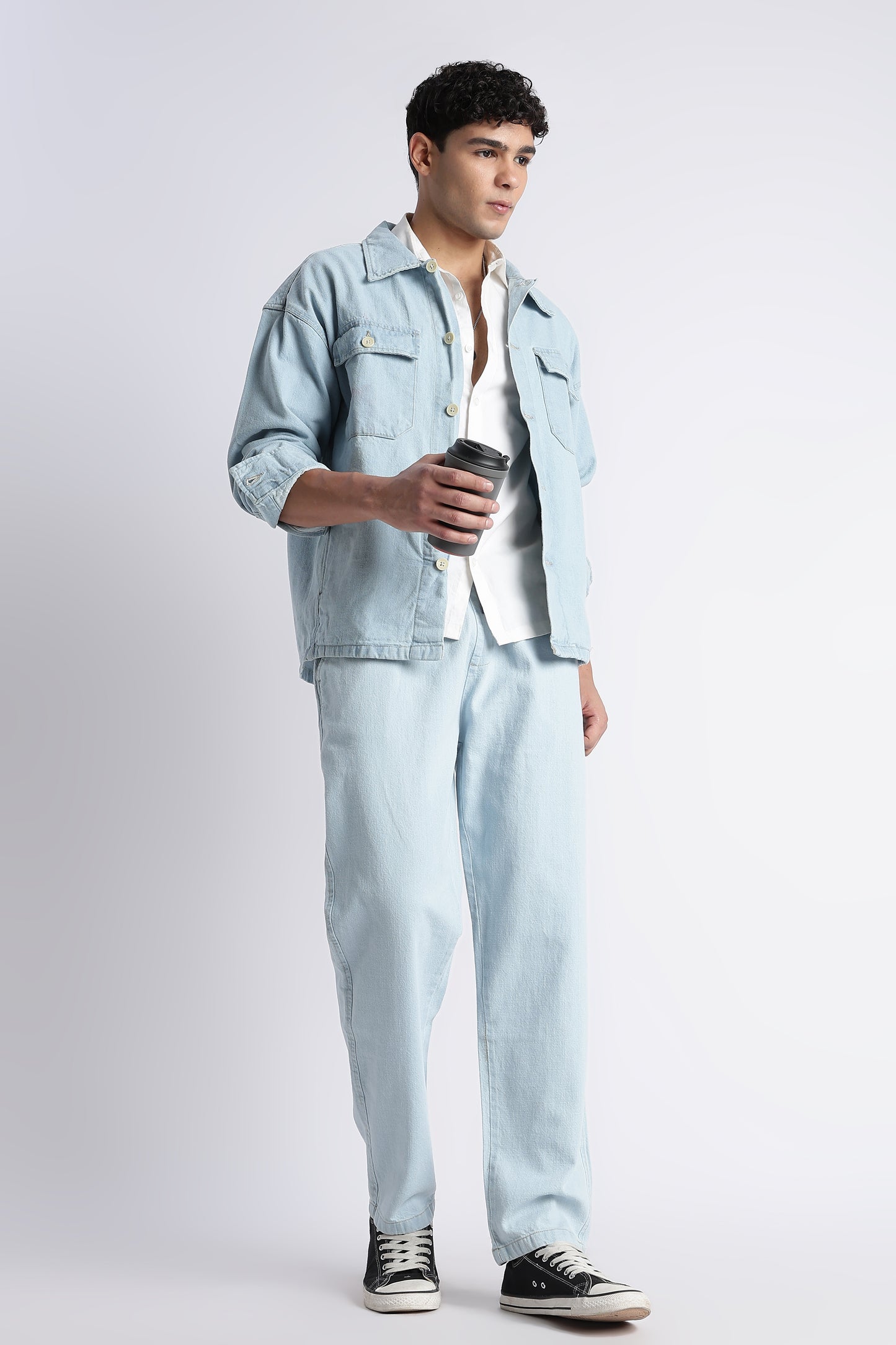 Ice Blue Drawstring Denim Pants