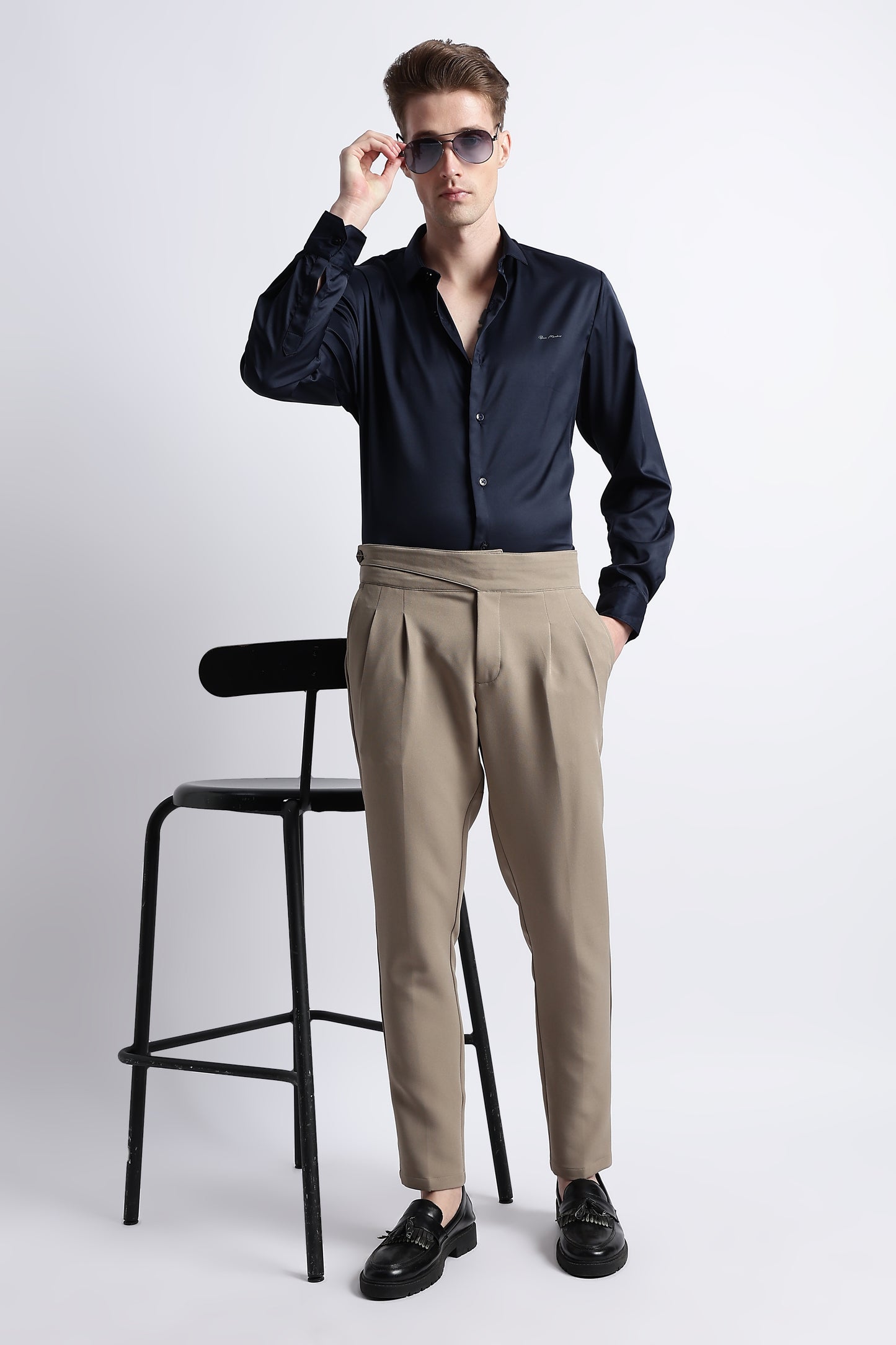 Smooth Satin Shirt Navy