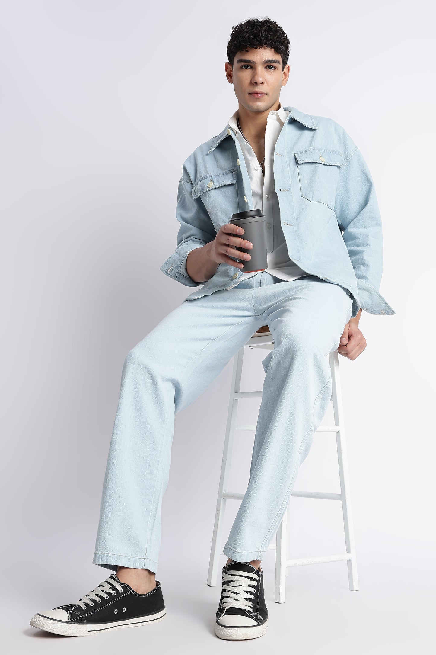 Ice Blue Drawstring Denim Pants