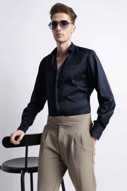 Smooth Satin Shirt Navy