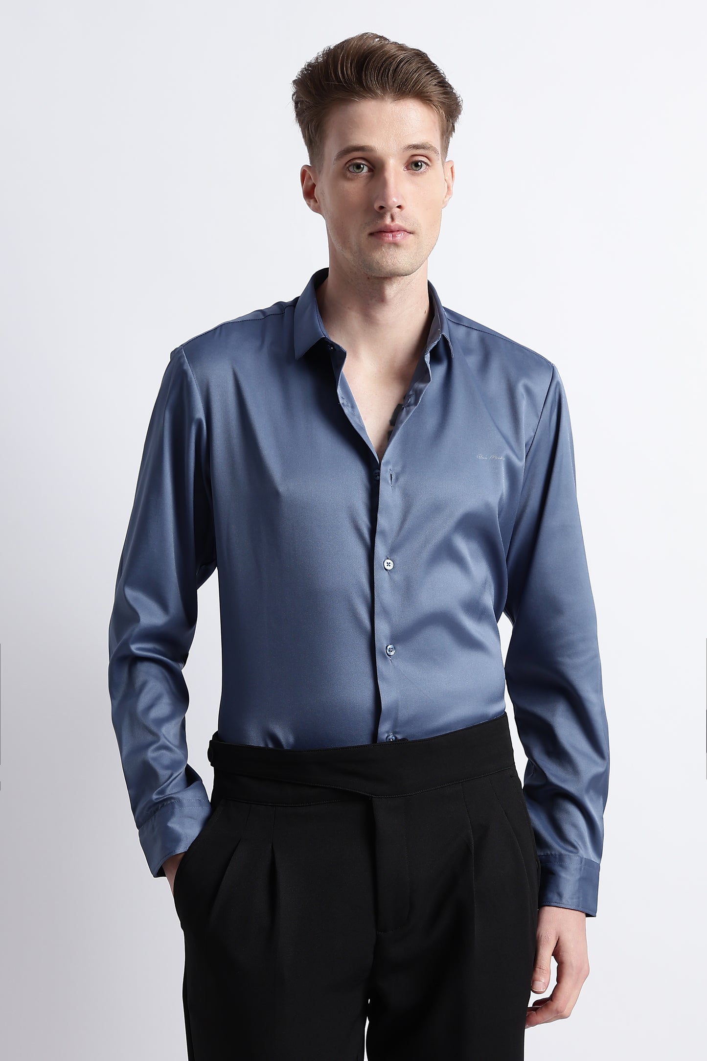 Smooth Satin Shirt Blue