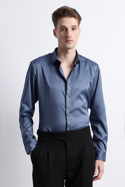 Smooth Satin Shirt Blue