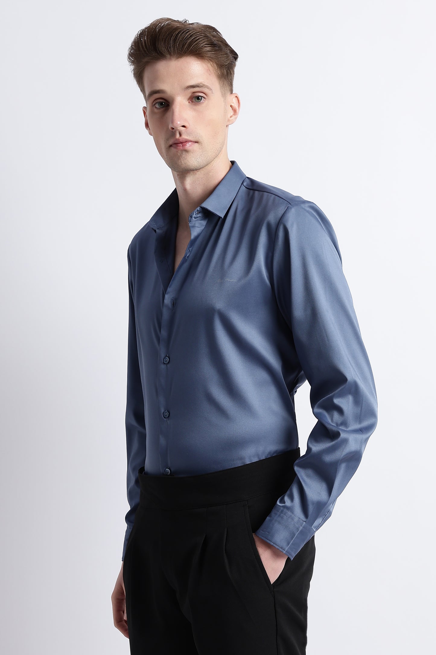 Smooth Satin Shirt Blue