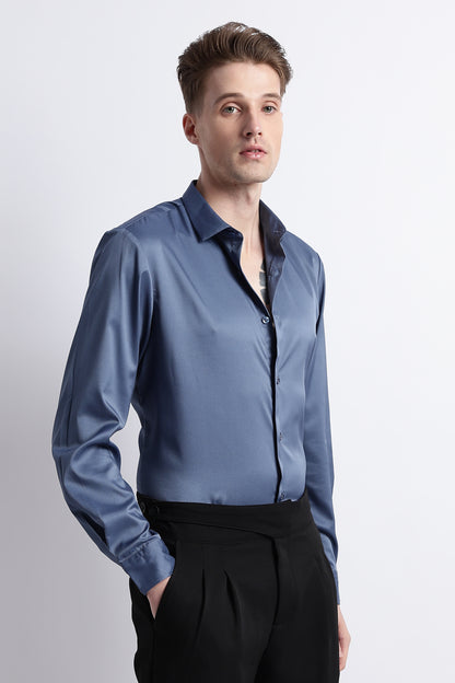 Smooth Satin Shirt Blue