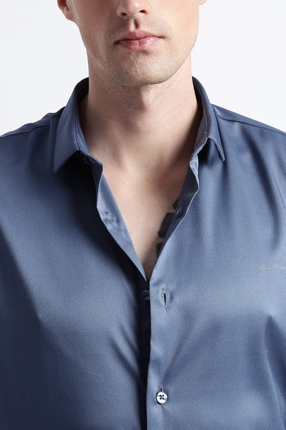 Smooth Satin Shirt Blue