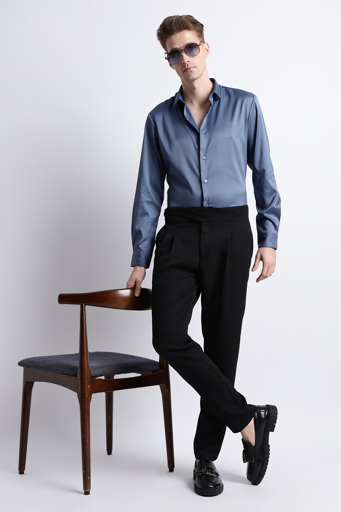 Smooth Satin Shirt Blue