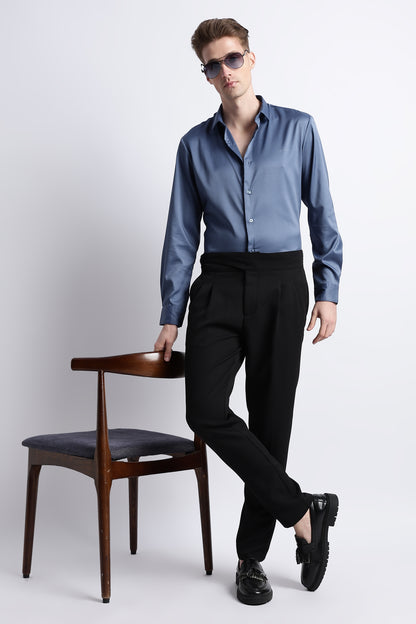 Smooth Satin Shirt Blue