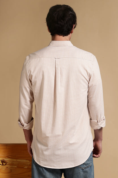 Slim Fit Mini Checks Shirt Cream