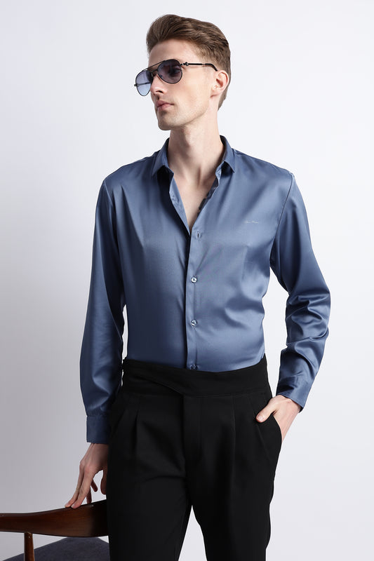 Smooth Satin Shirt Blue