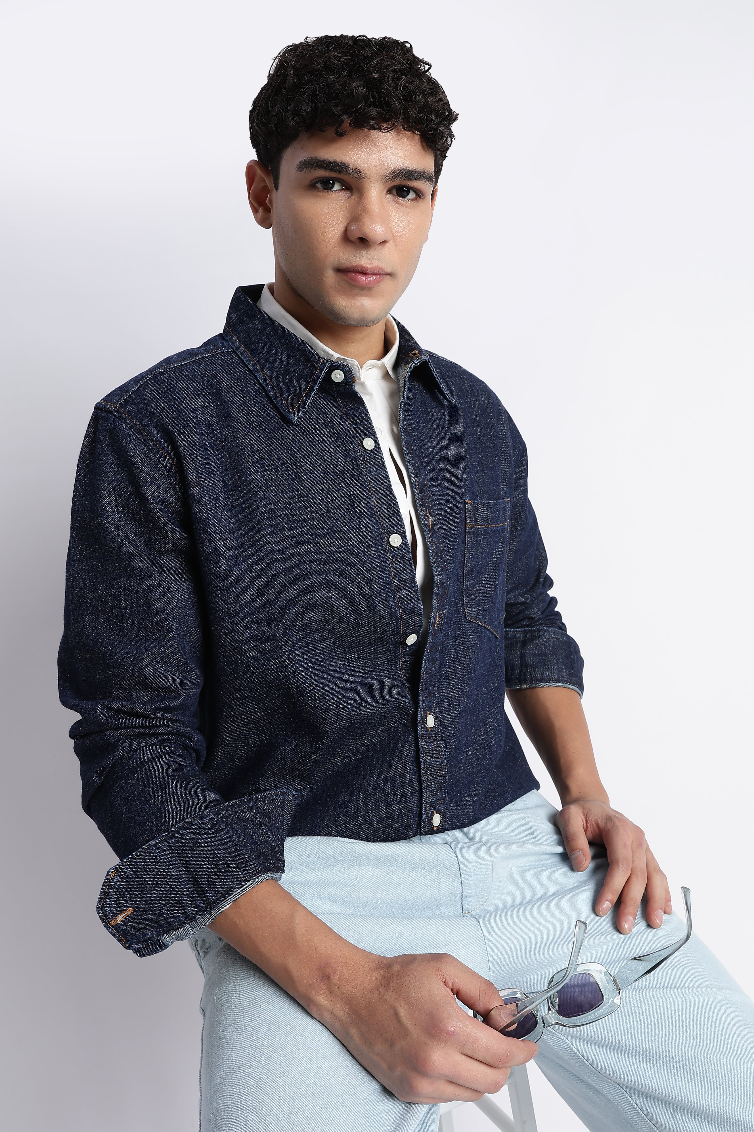Men's Dark Blue Everyday Denim Shirt - Single Pocket
