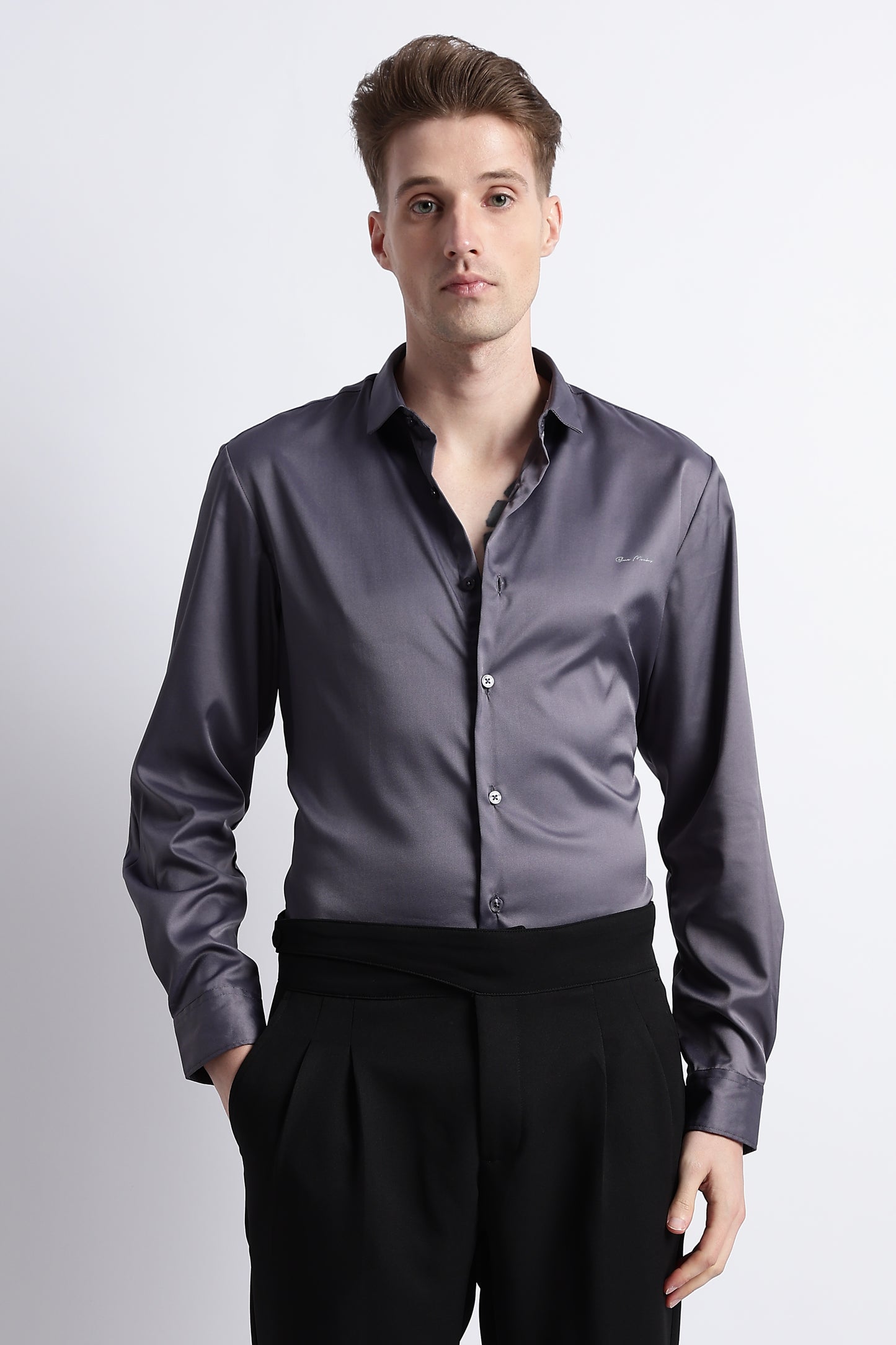 Smooth Satin Shirt Dk Grey