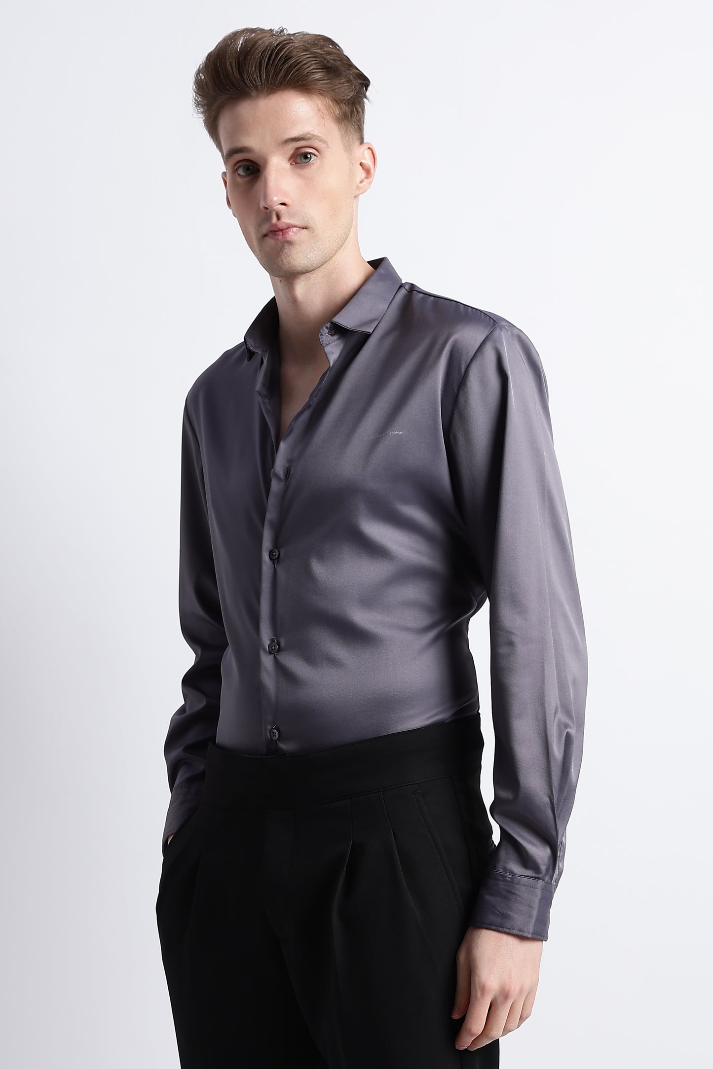 Smooth Satin Shirt Dk Grey
