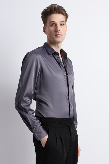 Smooth Satin Shirt Dk Grey
