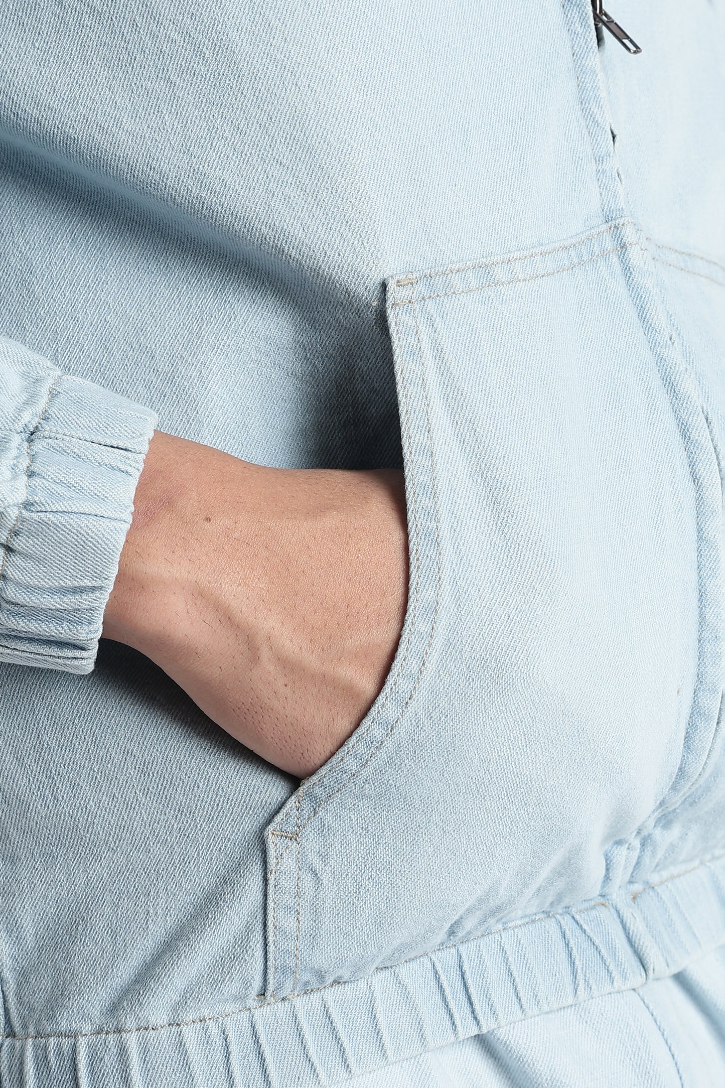 Ice Blue Denim Zip-Up Hoodie Jacket for Men