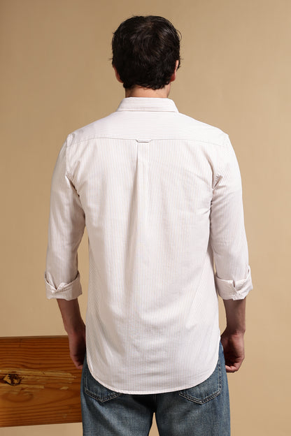 Cotton Oxford Striped Shirt Cream