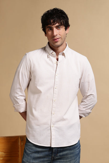 Cotton Oxford Striped Shirt Cream