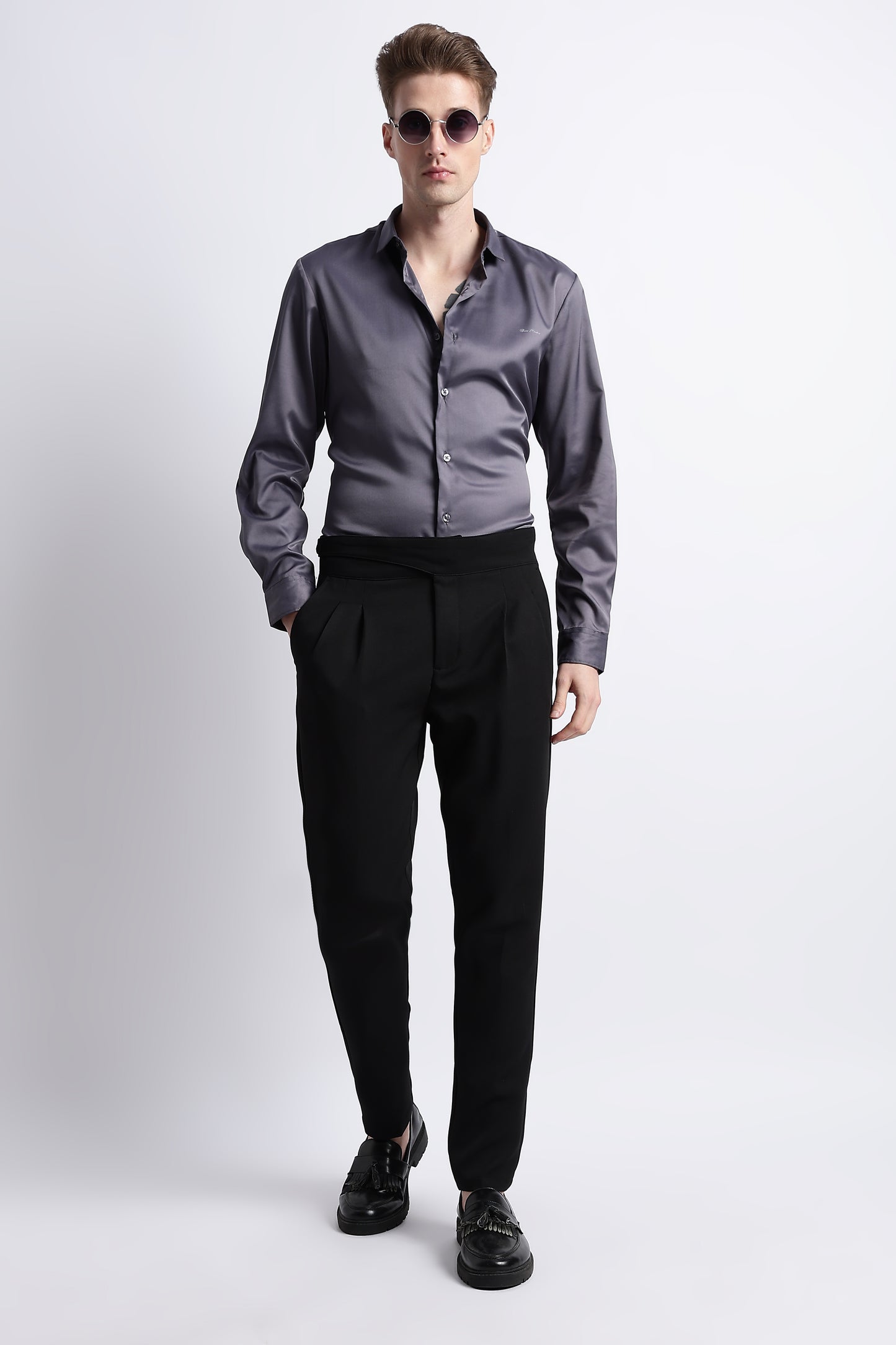 Smooth Satin Shirt Dk Grey