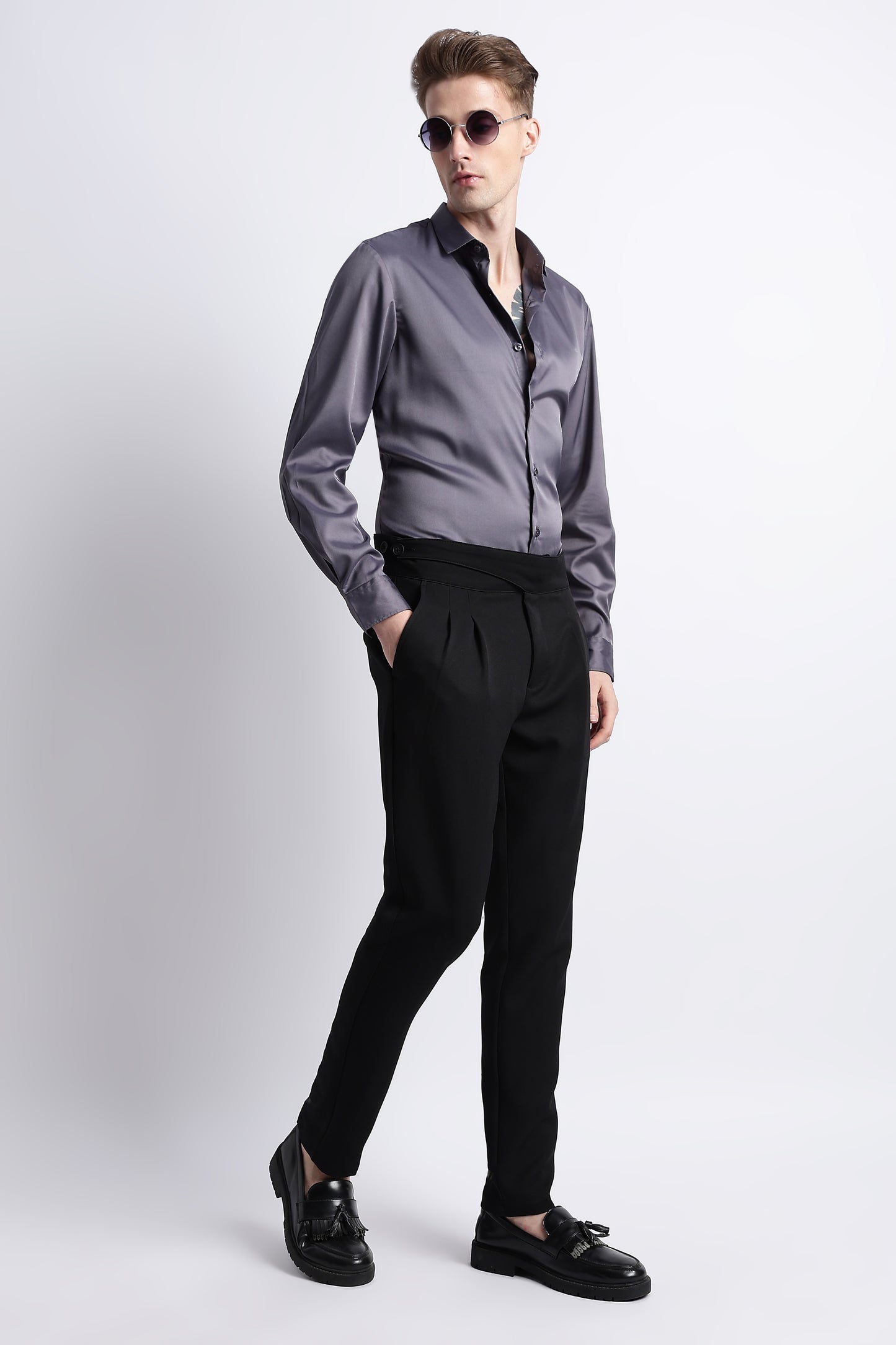 Smooth Satin Shirt Dk Grey