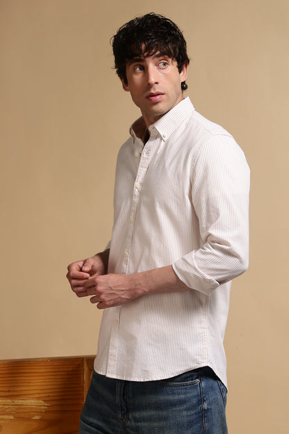 Cotton Oxford Striped Shirt Cream