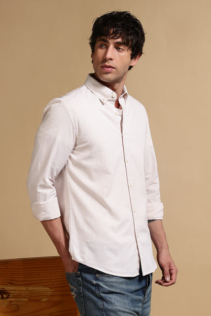 Cotton Oxford Striped Shirt Cream