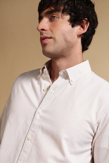 Cotton Oxford Striped Shirt Cream