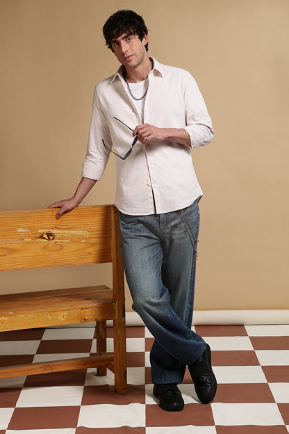 Cotton Oxford Striped Shirt Cream