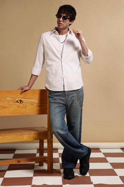 Cotton Oxford Striped Shirt Cream