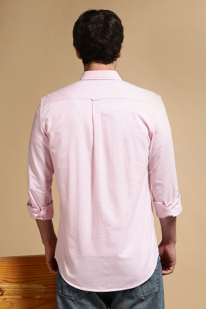 Slim Fit Mini Checks Shirt Pink