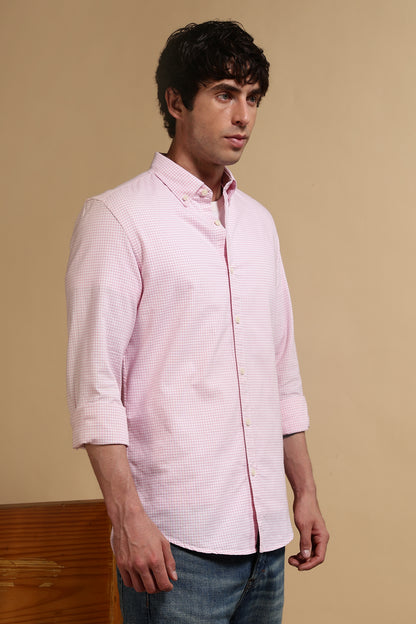 Slim Fit Mini Checks Shirt Pink