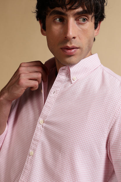 Slim Fit Mini Checks Shirt Pink