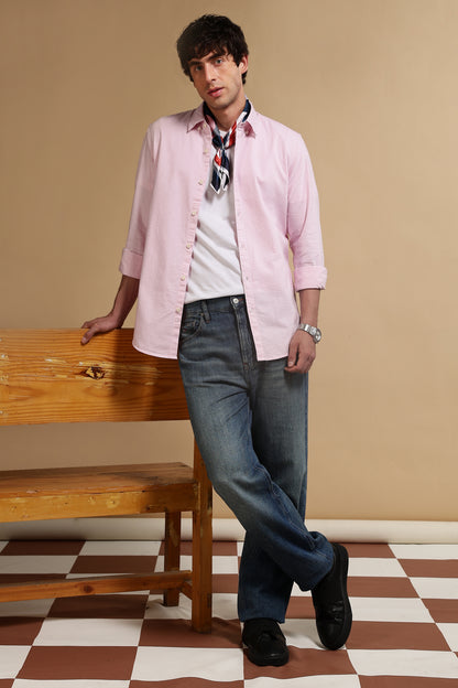 Slim Fit Mini Checks Shirt Pink