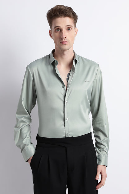 Smooth Satin Shirt P Green
