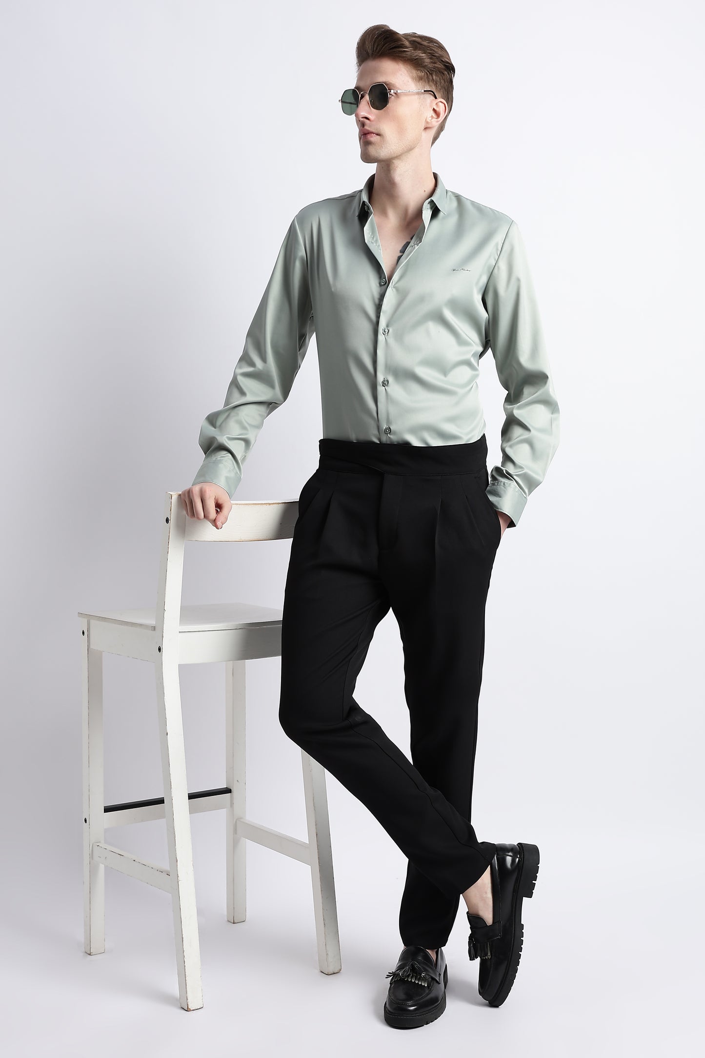 Smooth Satin Shirt P Green