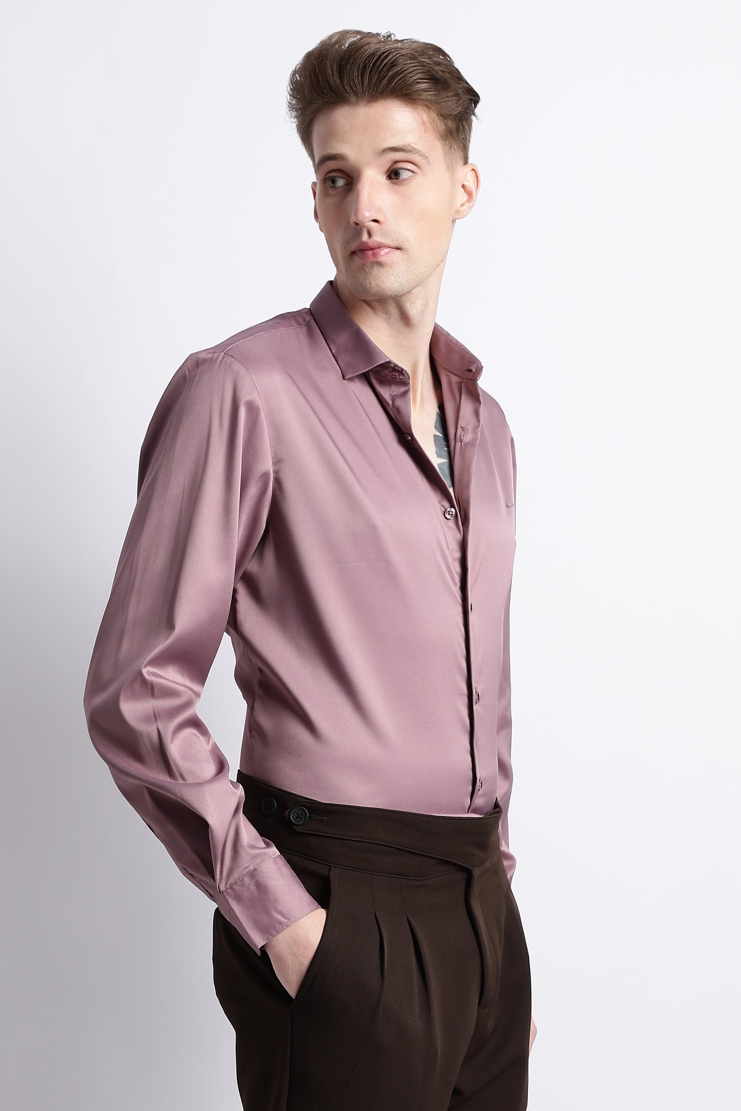 Smooth Satin Shirt Dk Pink