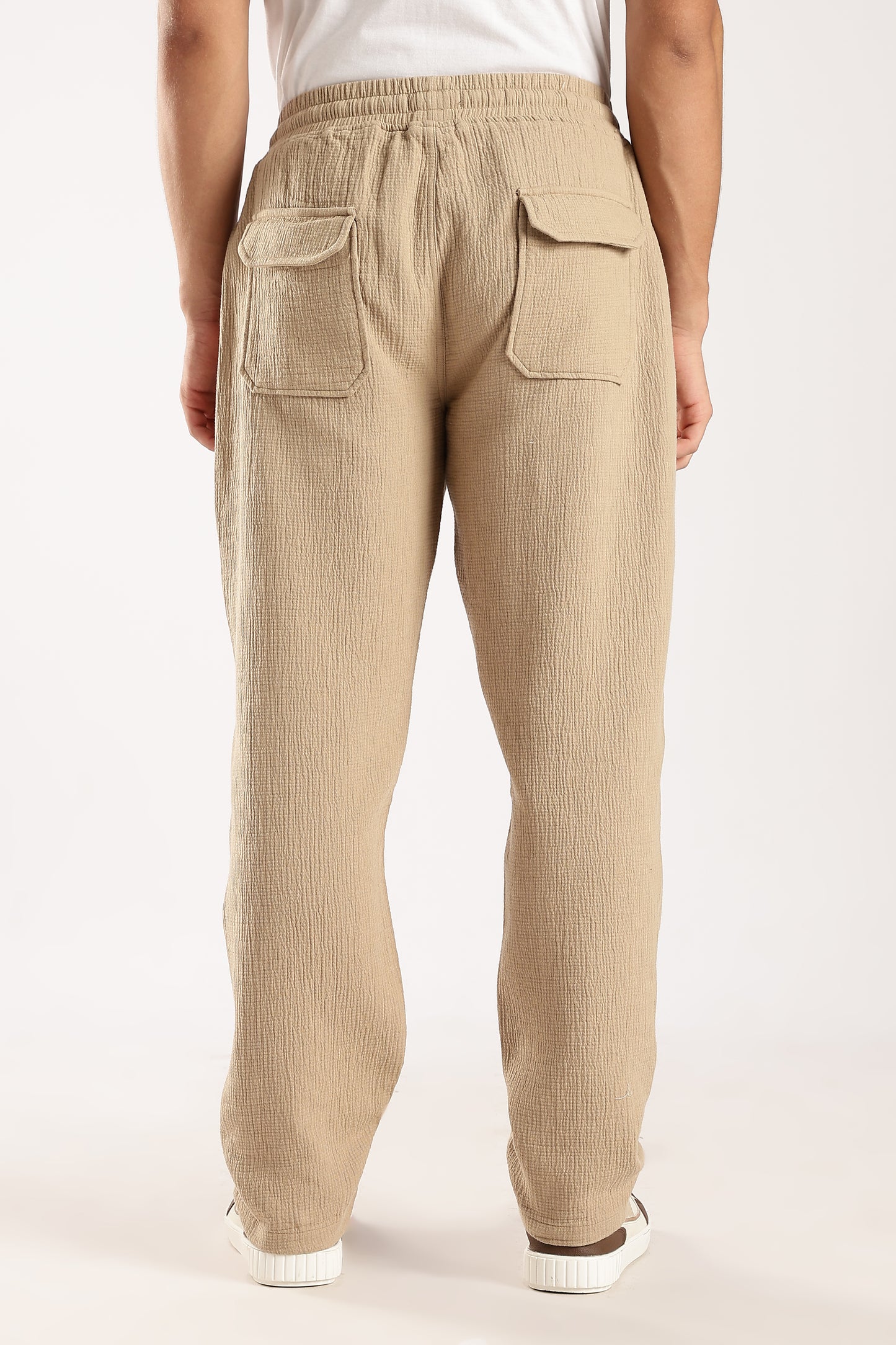 100% Cotton Double Cloth Drawcord Trousers Dk Beige
