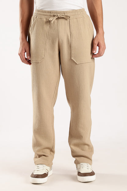 Double Cloth Drawcord Trousers Dk Beige