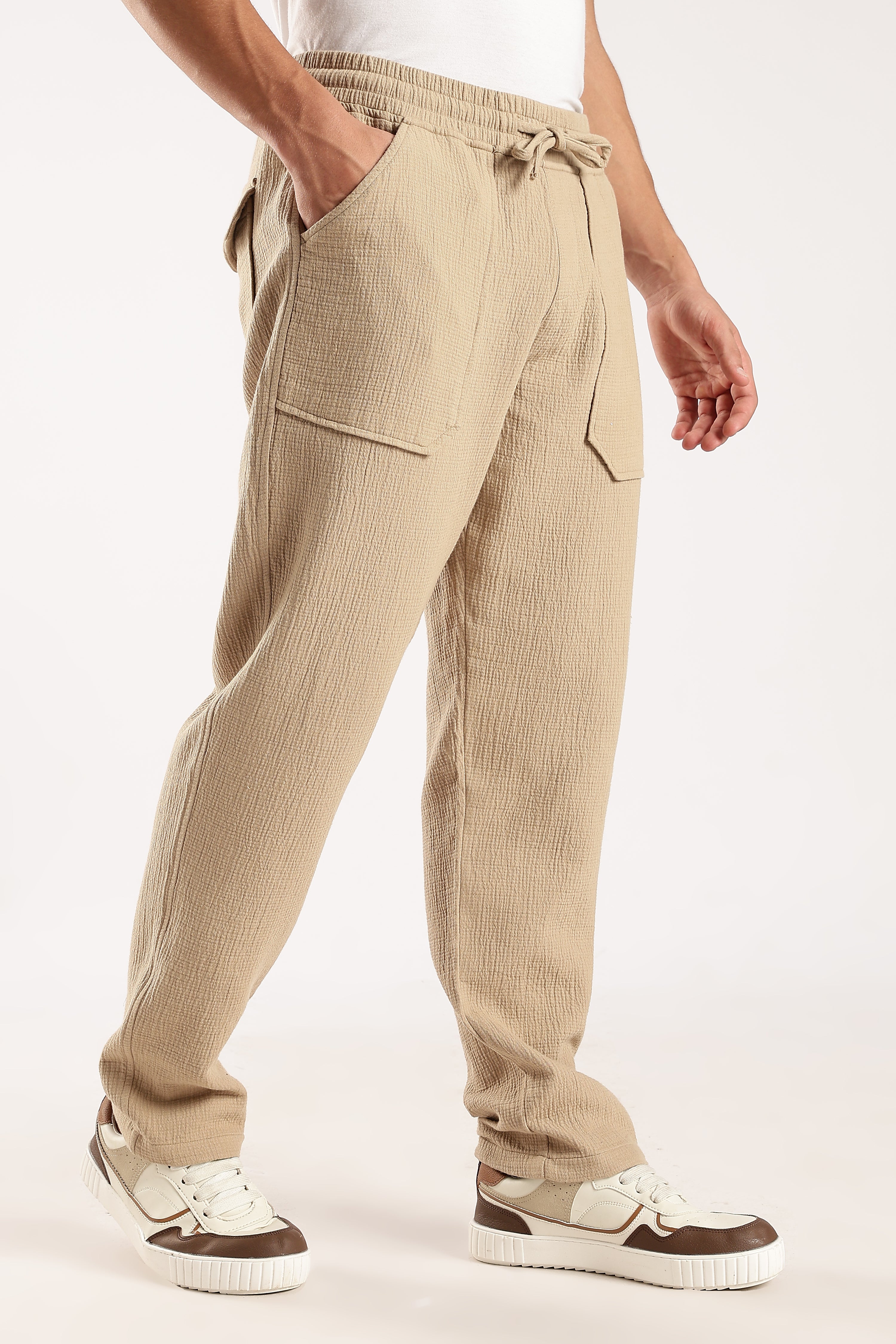 Double Cloth Drawcord Trousers Dk Beige